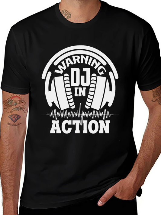 Warning DJ In Action T-Shirt Black