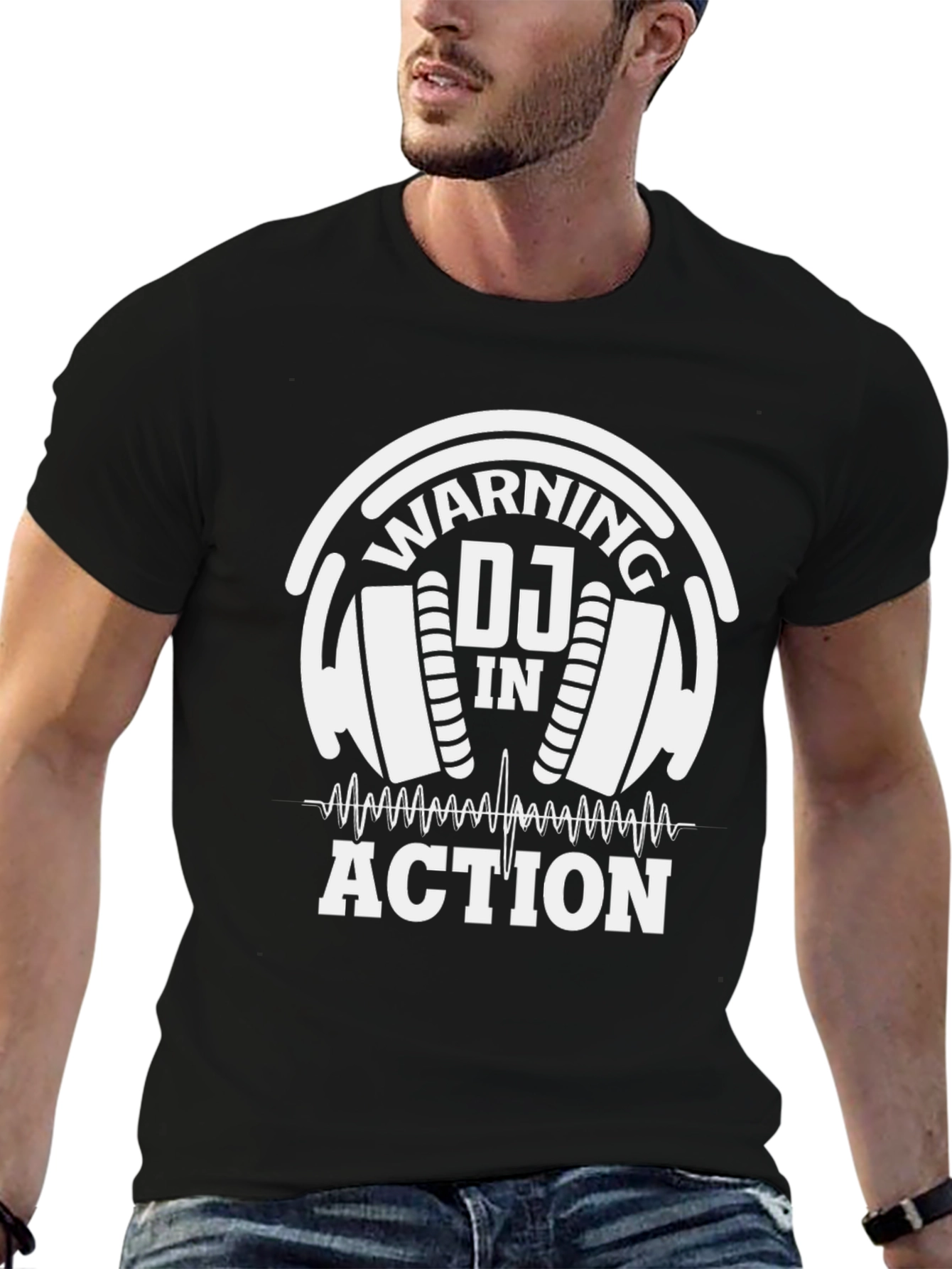 Warning DJ In Action T-Shirt Black