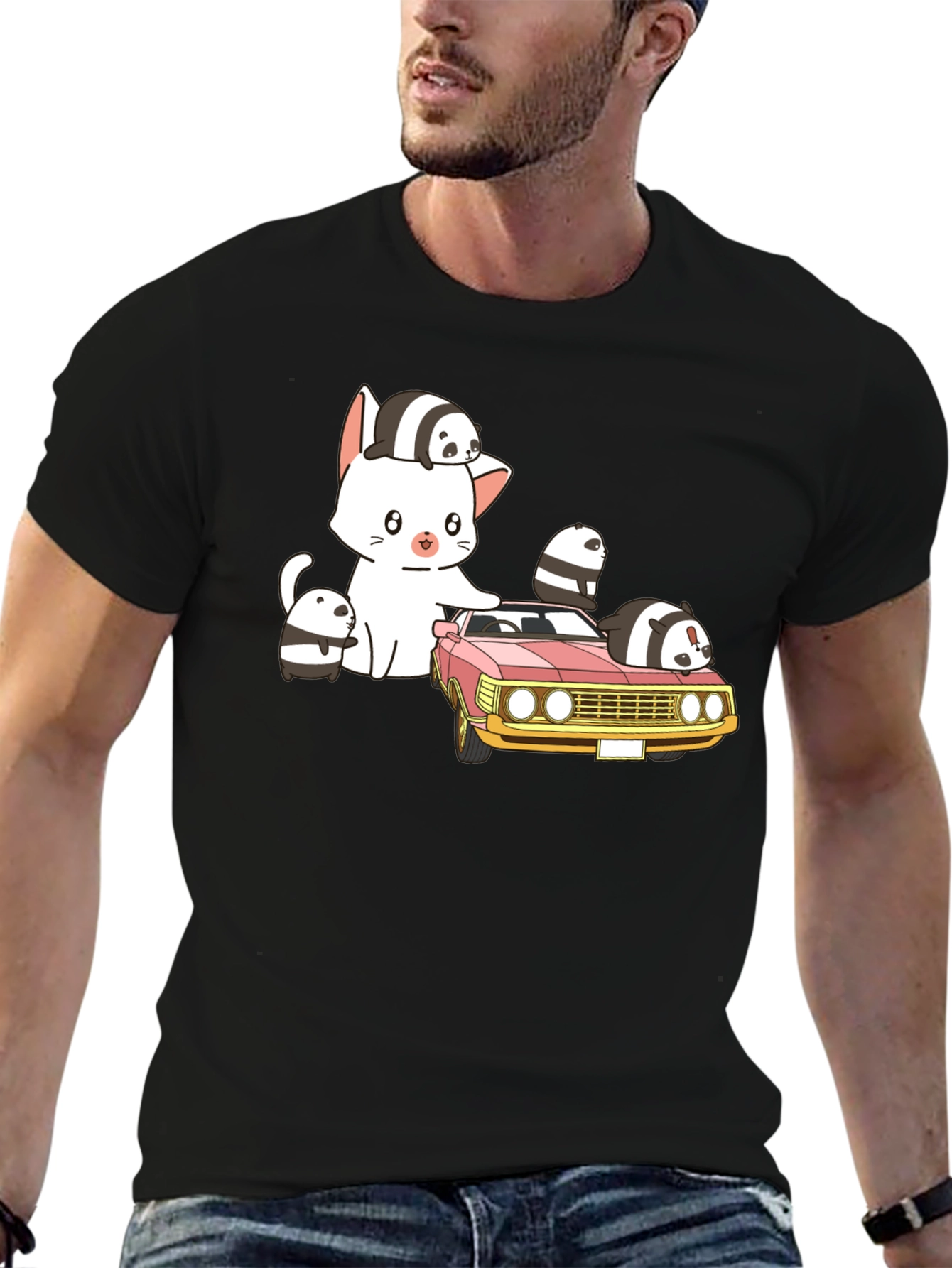 Cute Cartoon Car and Cat T-Shirt