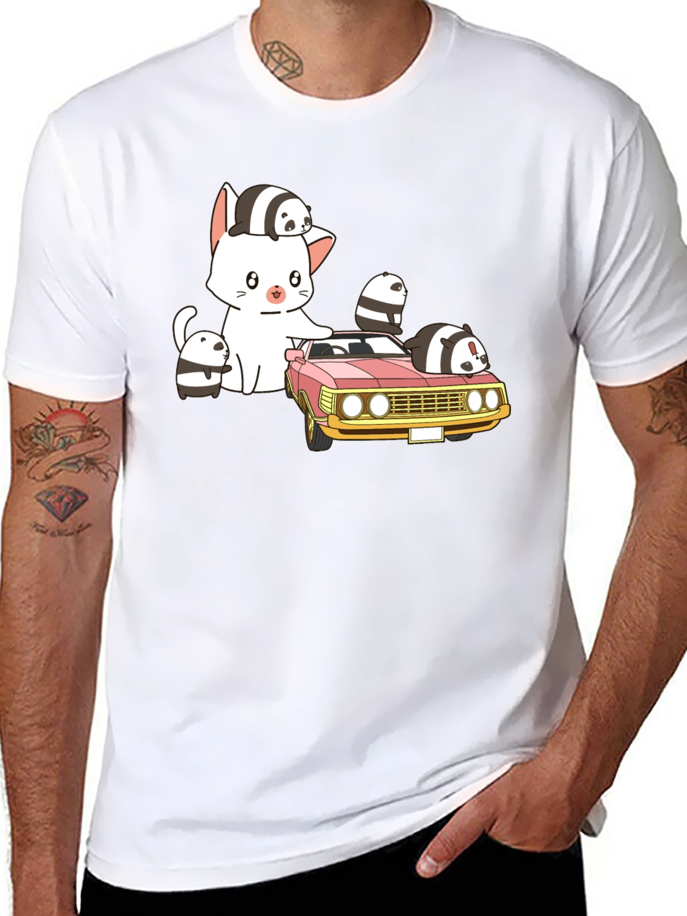 Cute Cartoon Car and Cat T-Shirt