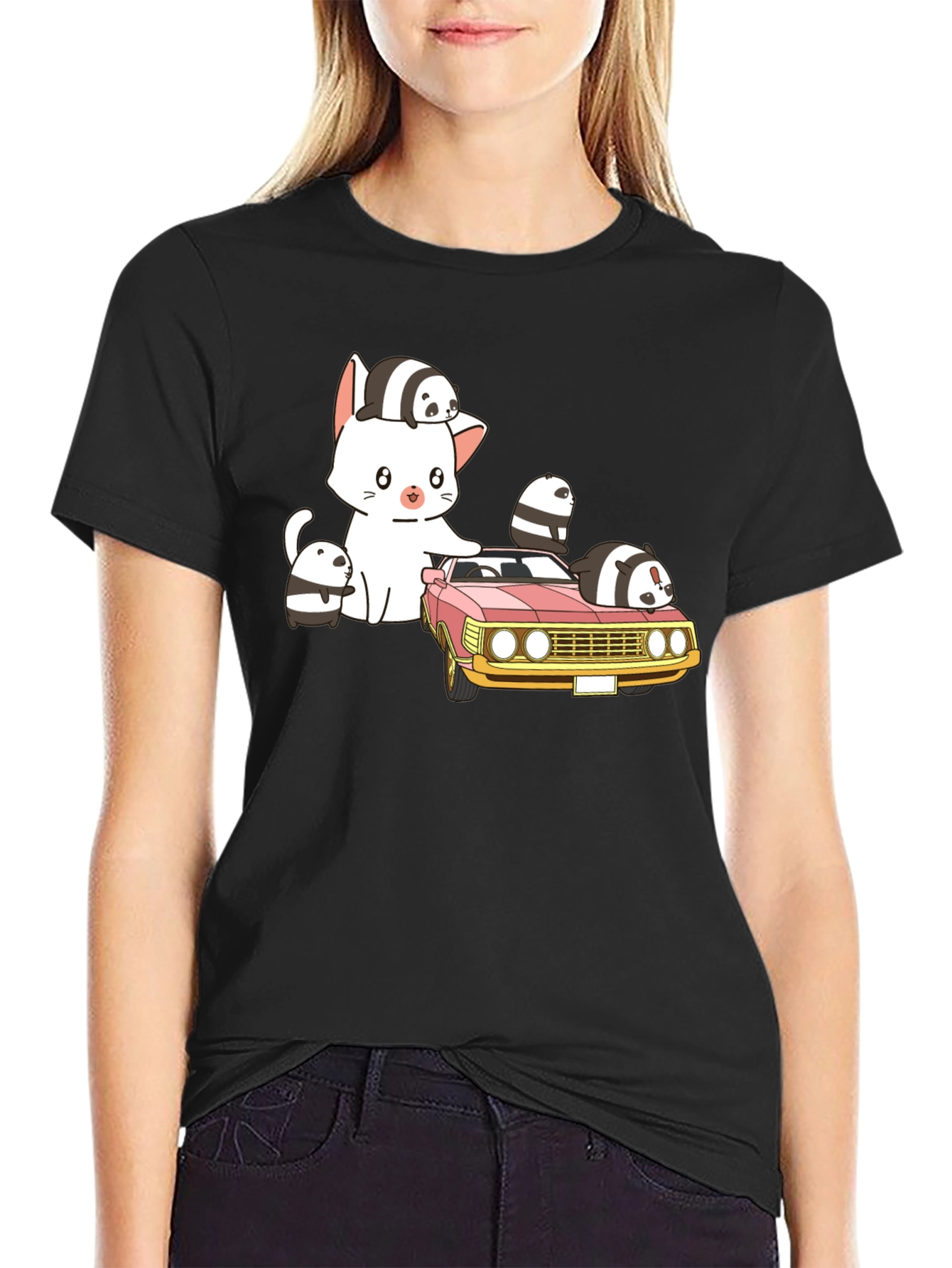 Cute Cartoon Car and Cat T-Shirt