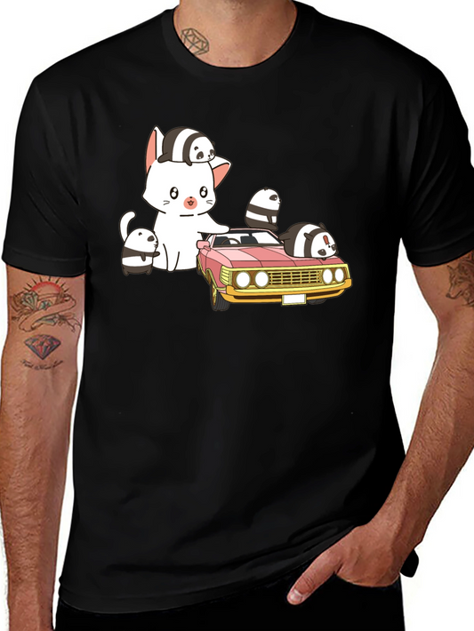 Cute Cartoon Car and Cat T-Shirt