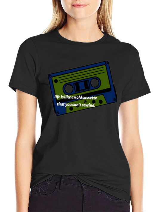 Retro Cassette Tape Graphic Tee - Lifes Unrewindable