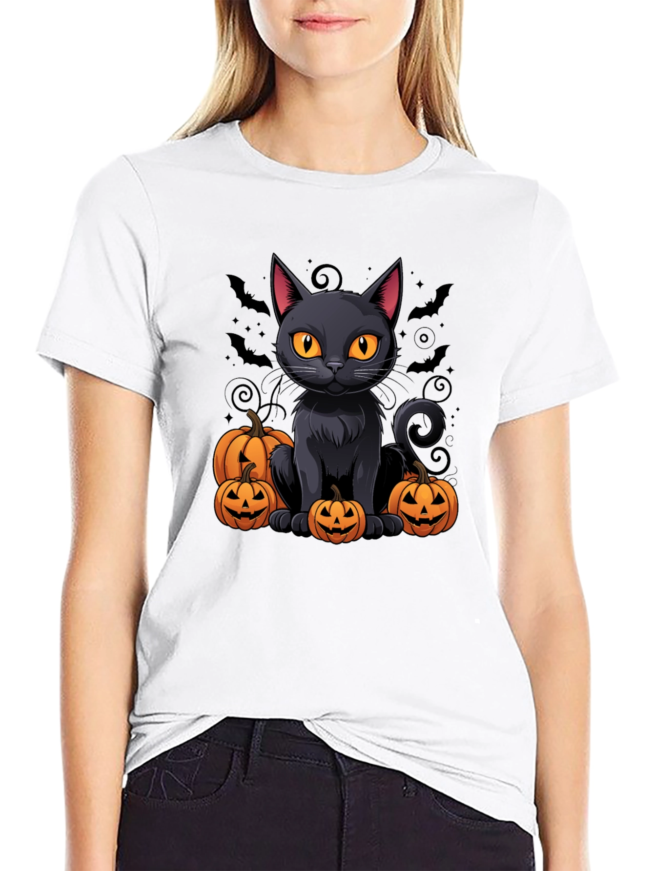 Halloween Cat & Pumpkin T-Shirt