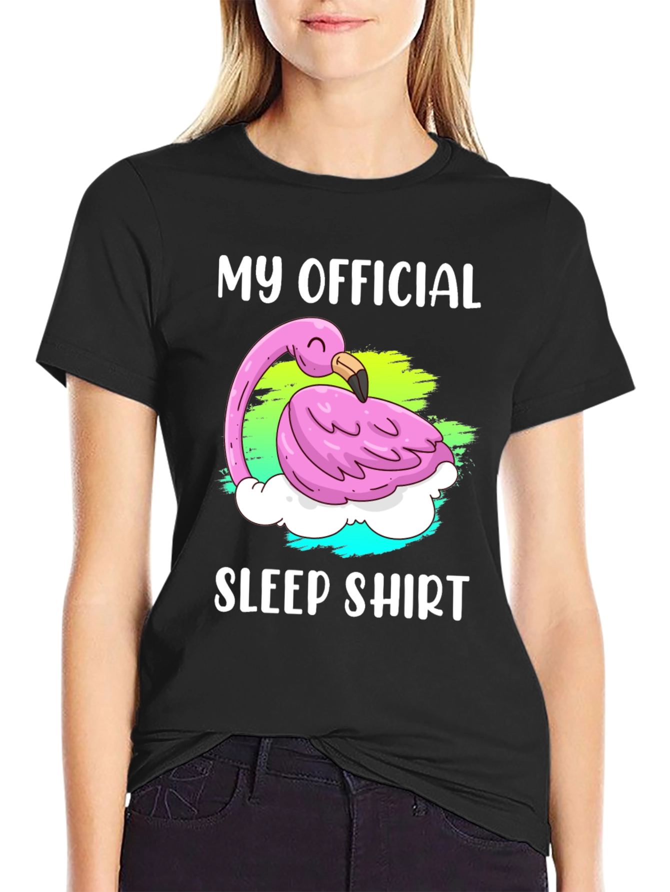Official Flamingo Sleep Shirt - Black Cotton Tee