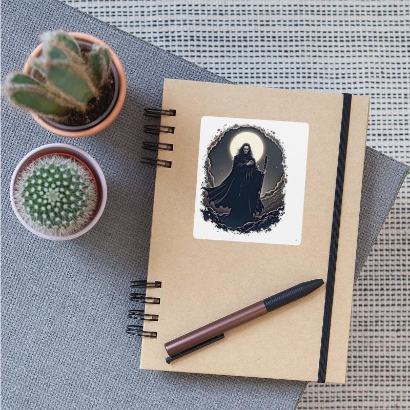 Dark Sorcerer with Staff Under Moon