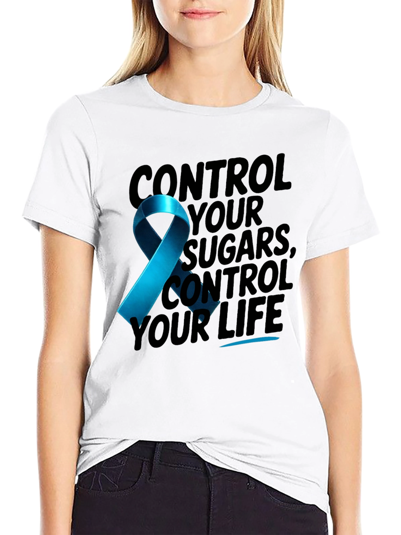 Diabetes Awareness Ribbon Graphic T-Shirt