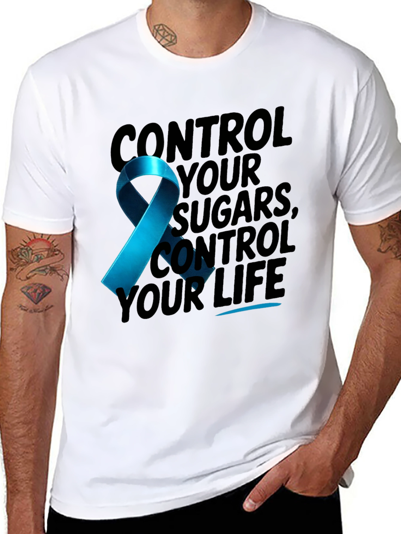 Diabetes Awareness Ribbon Graphic T-Shirt