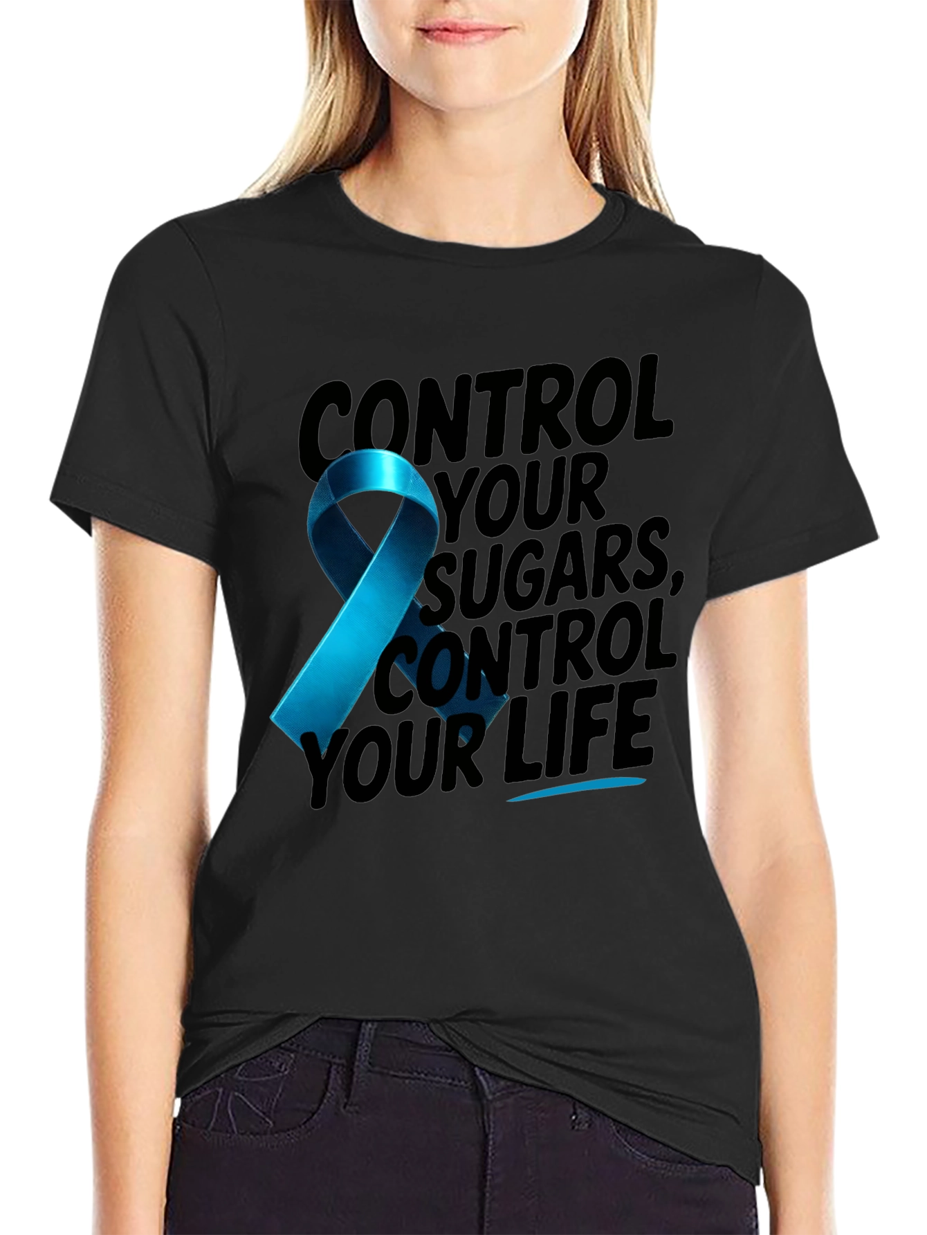 Diabetes Awareness Ribbon Graphic T-Shirt