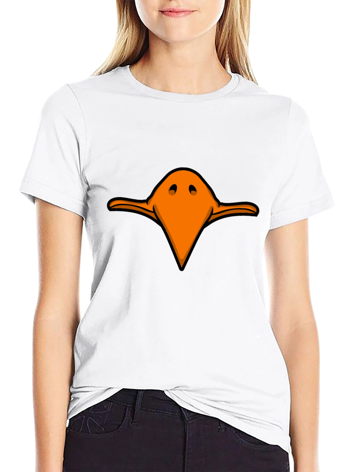 Funny Orange Duck Beak Graphic Black T-Shirt