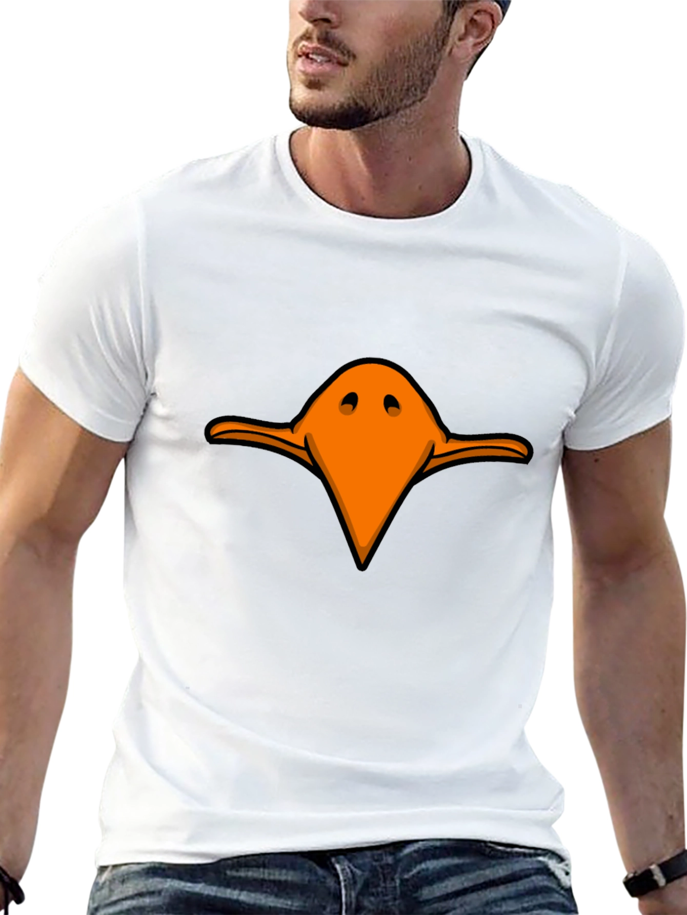 Funny Orange Duck Beak Graphic Black T-Shirt