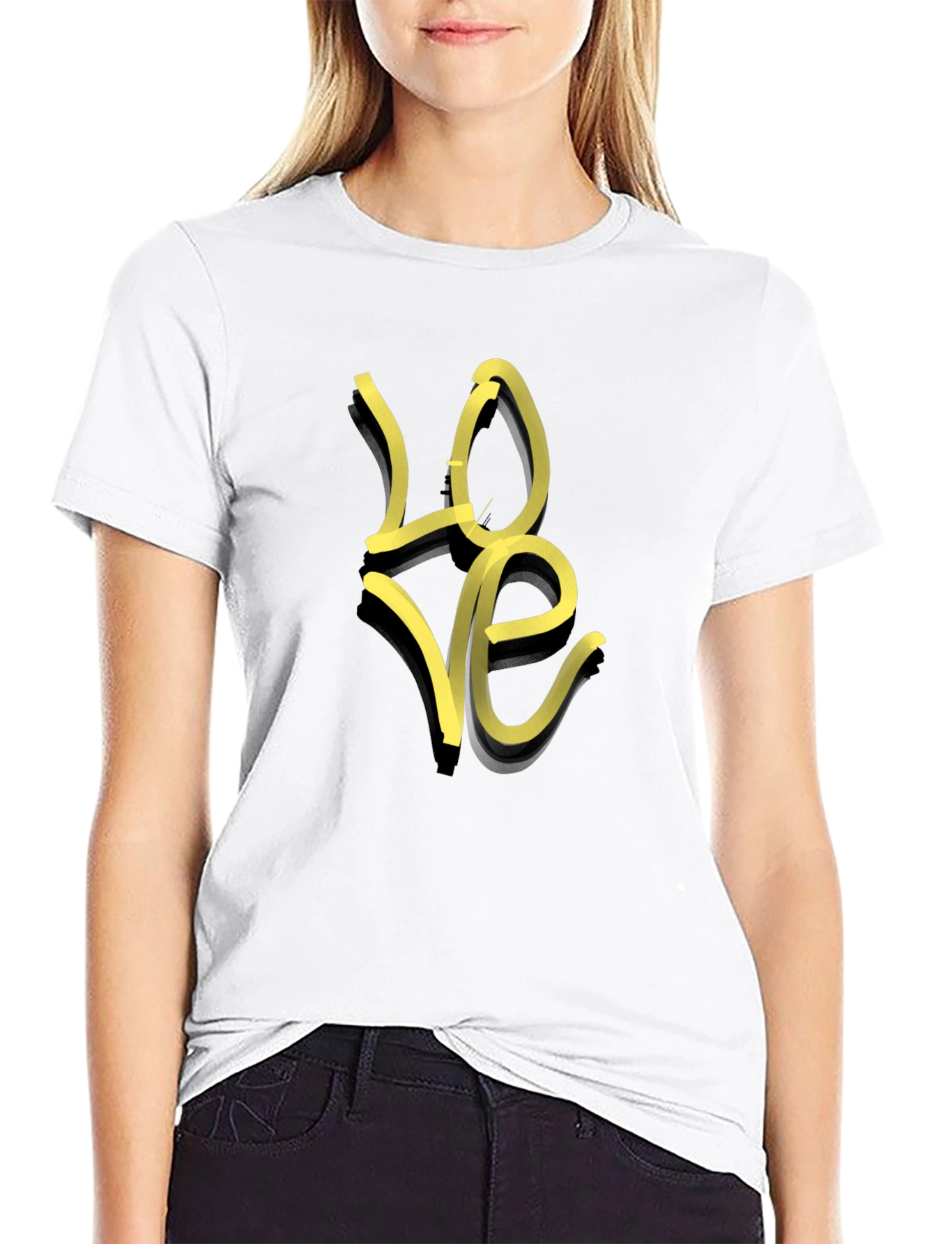 Black T-Shirt with Yellow LOVE Graphic
