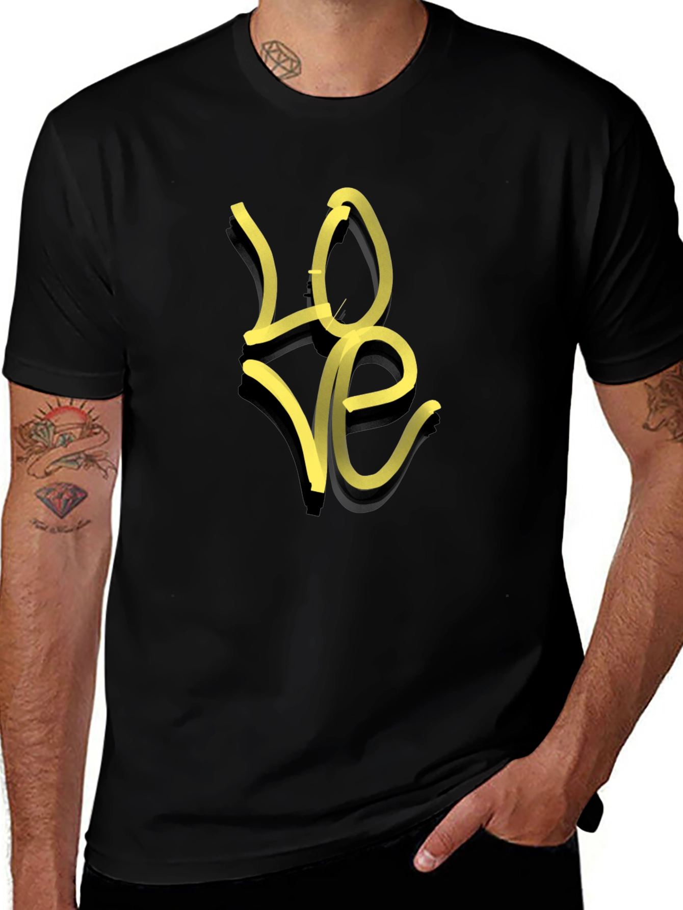 Black T-Shirt with Yellow LOVE Graphic