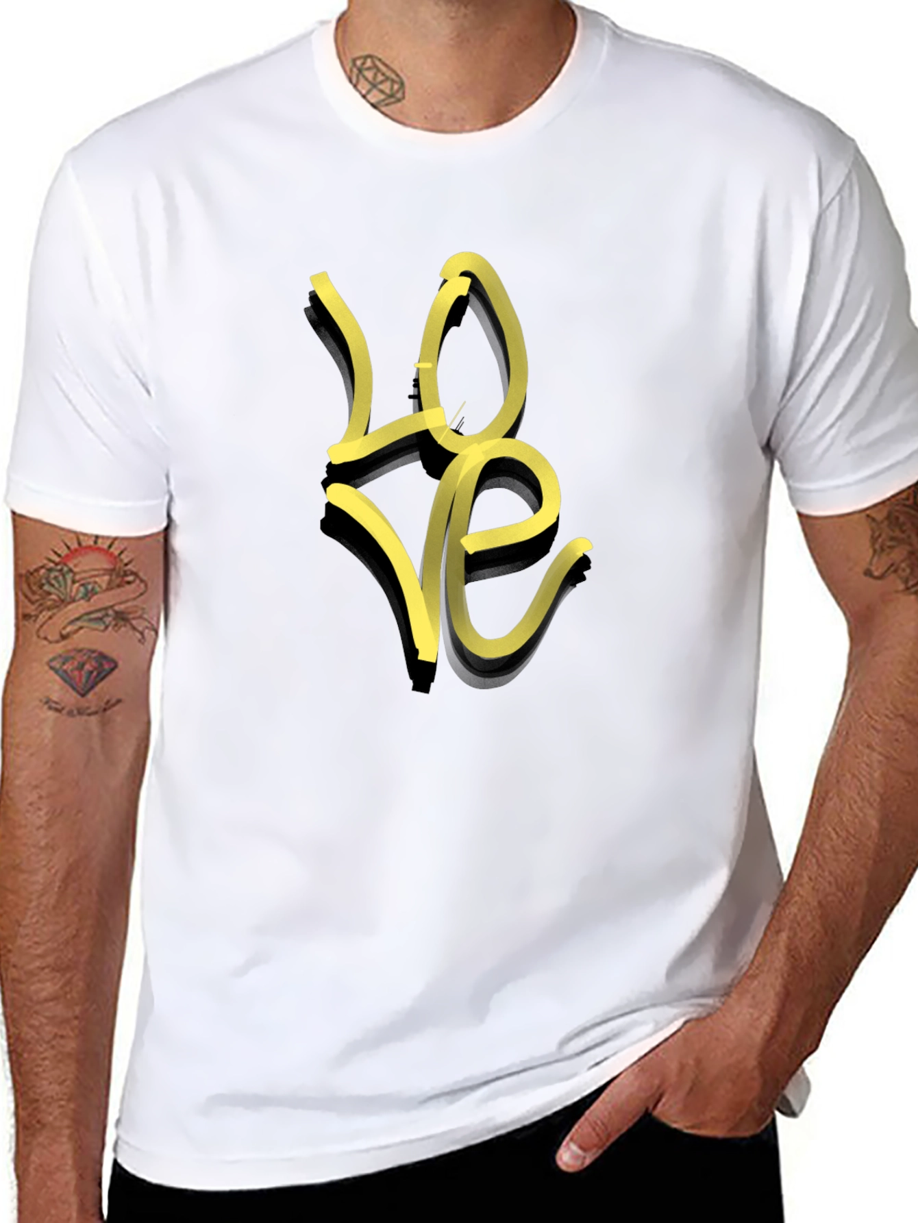 Black T-Shirt with Yellow LOVE Graphic