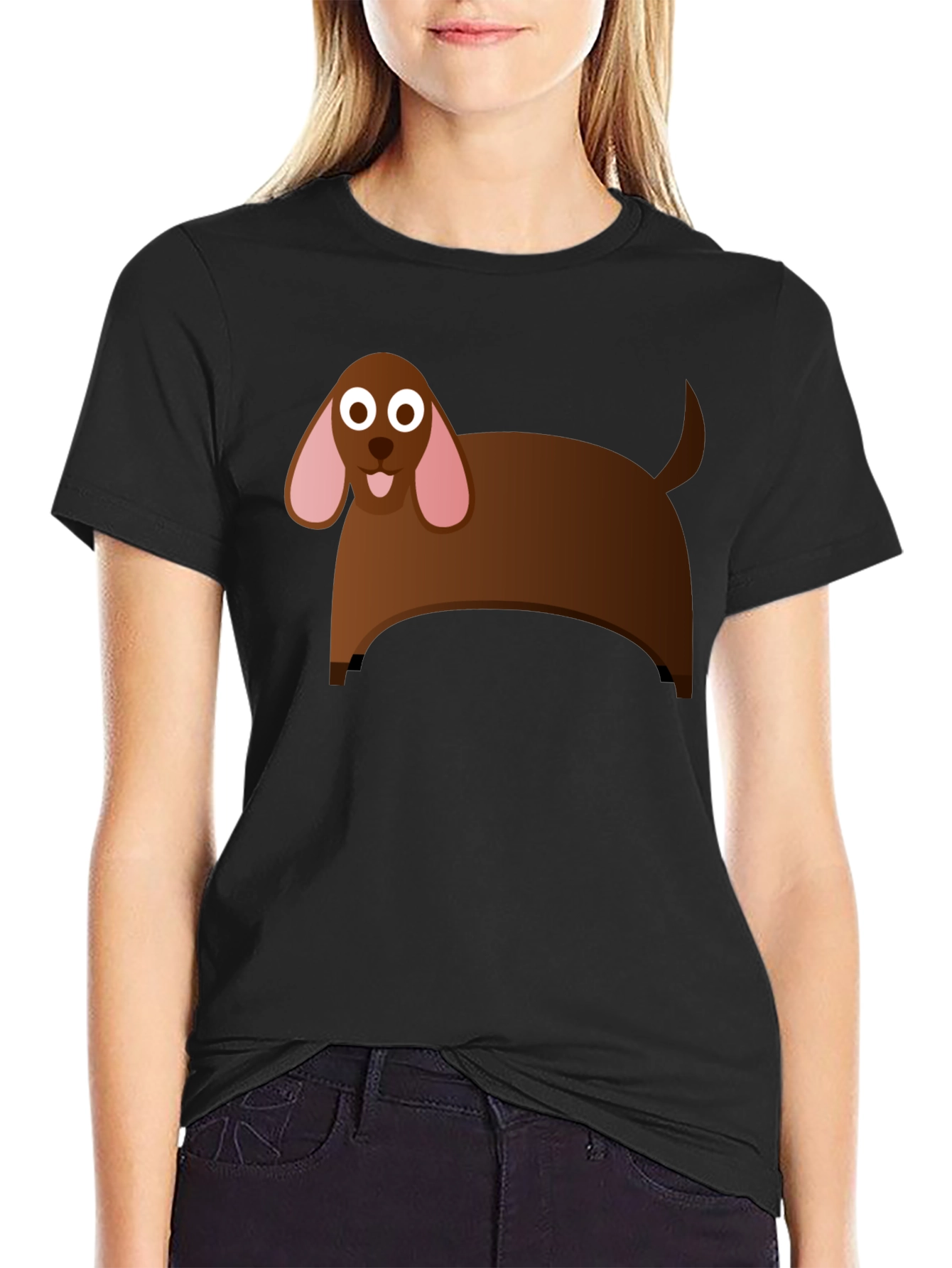 Cartoon Dog Graphic T-Shirt - Black Cotton Tee