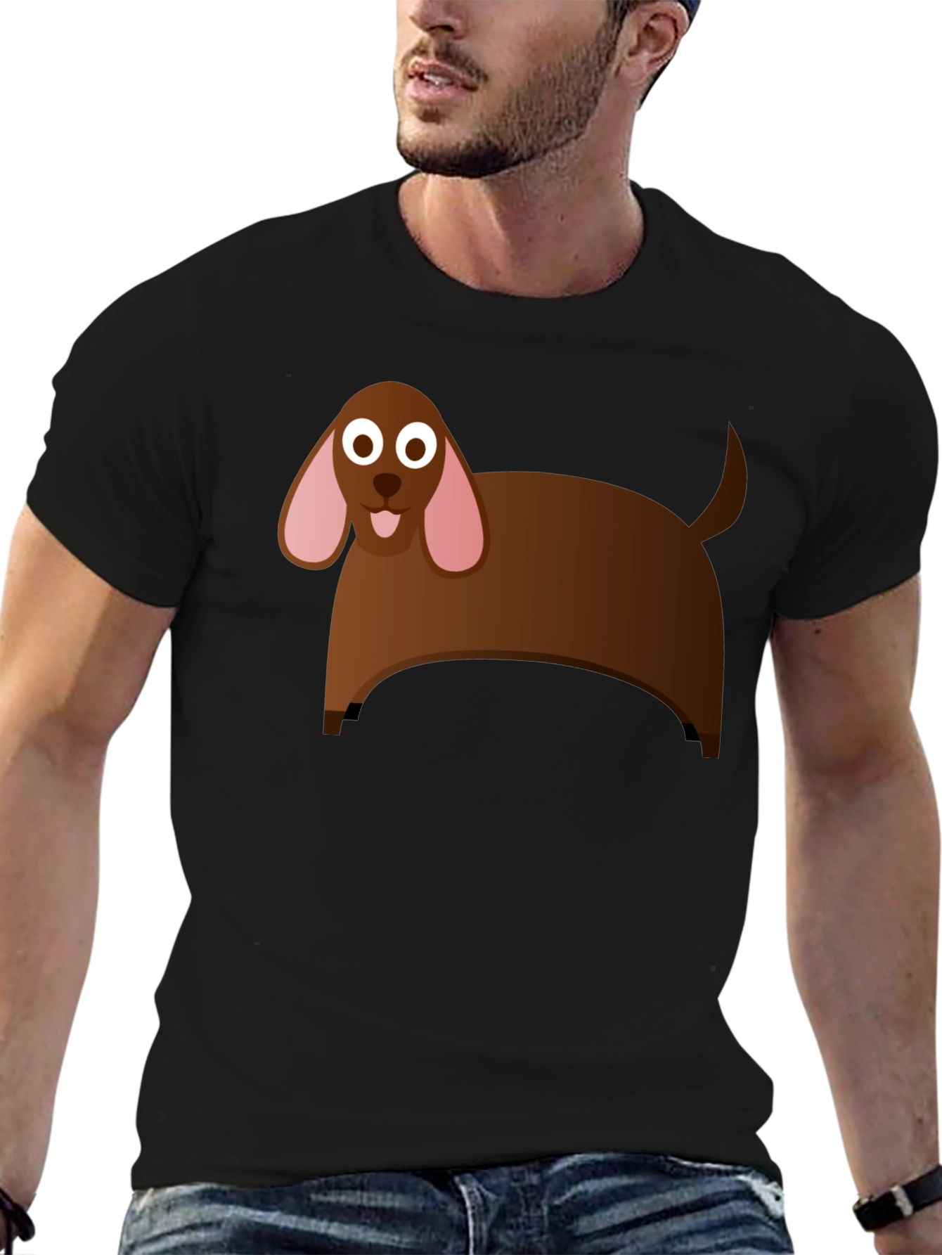 Cartoon Dog Graphic T-Shirt - Black Cotton Tee