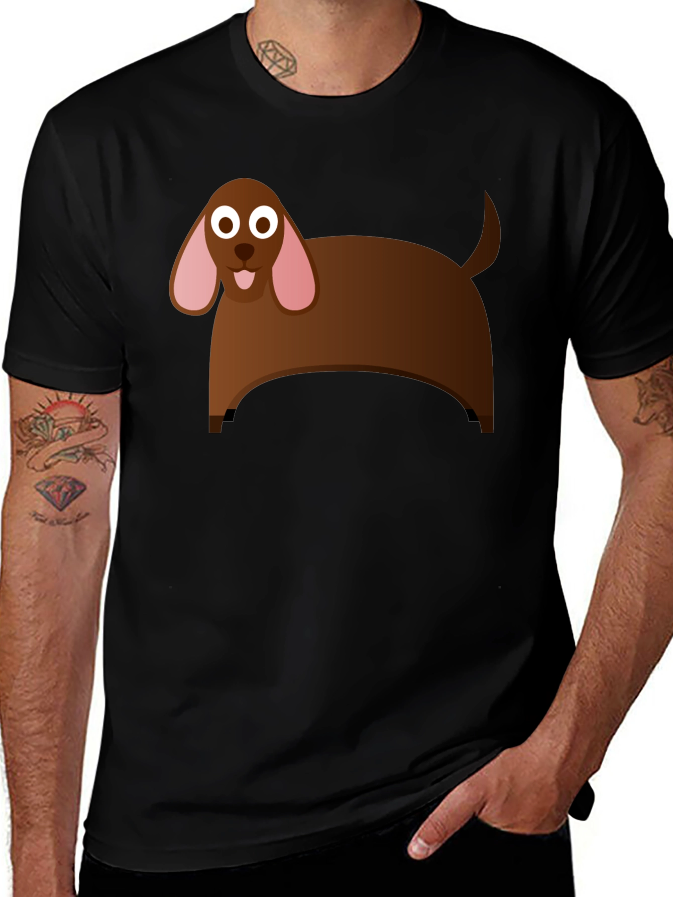 Cartoon Dog Graphic T-Shirt - Black Cotton Tee