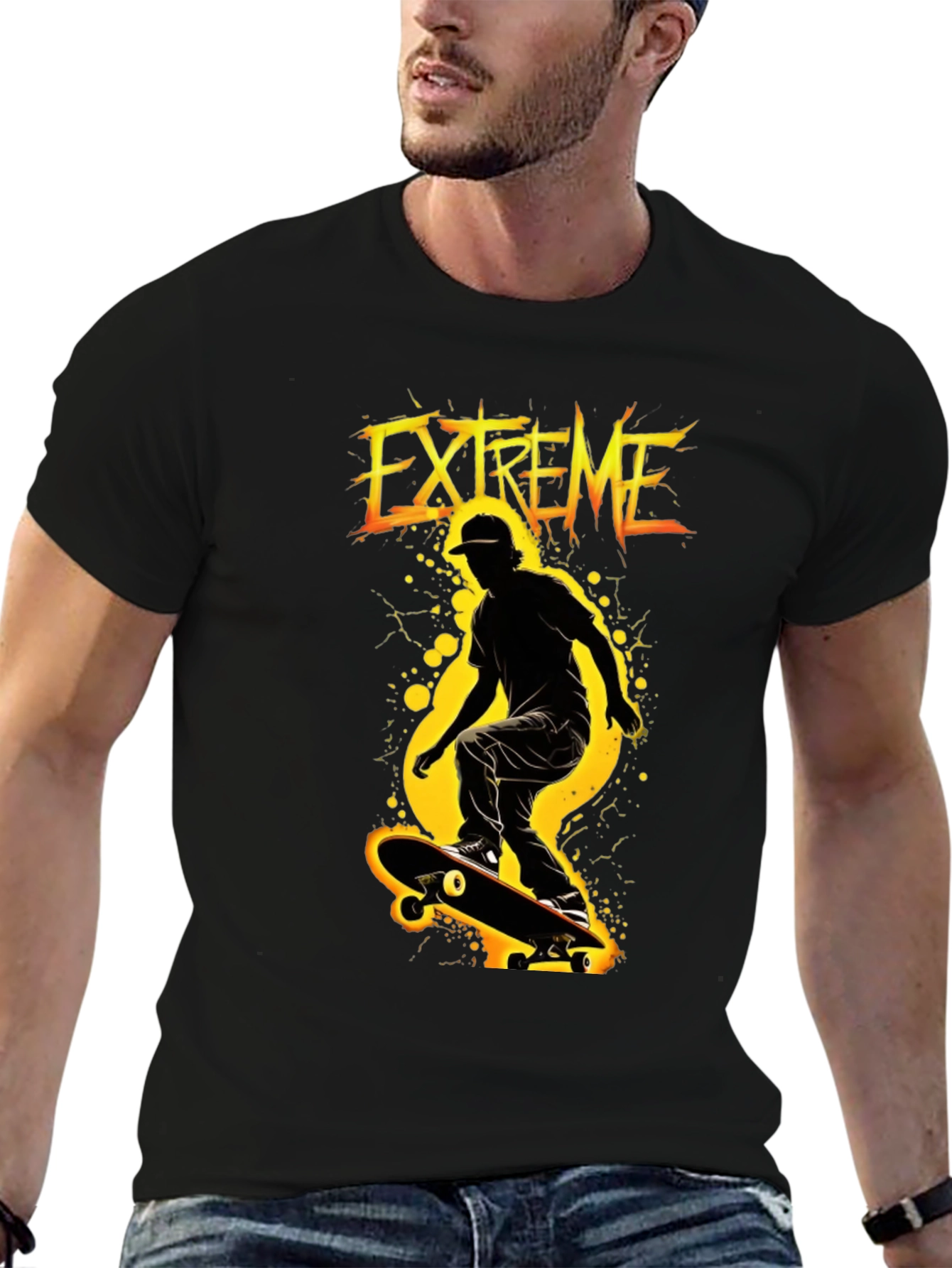 Extreme Skateboarder Black Graphic T-Shirt