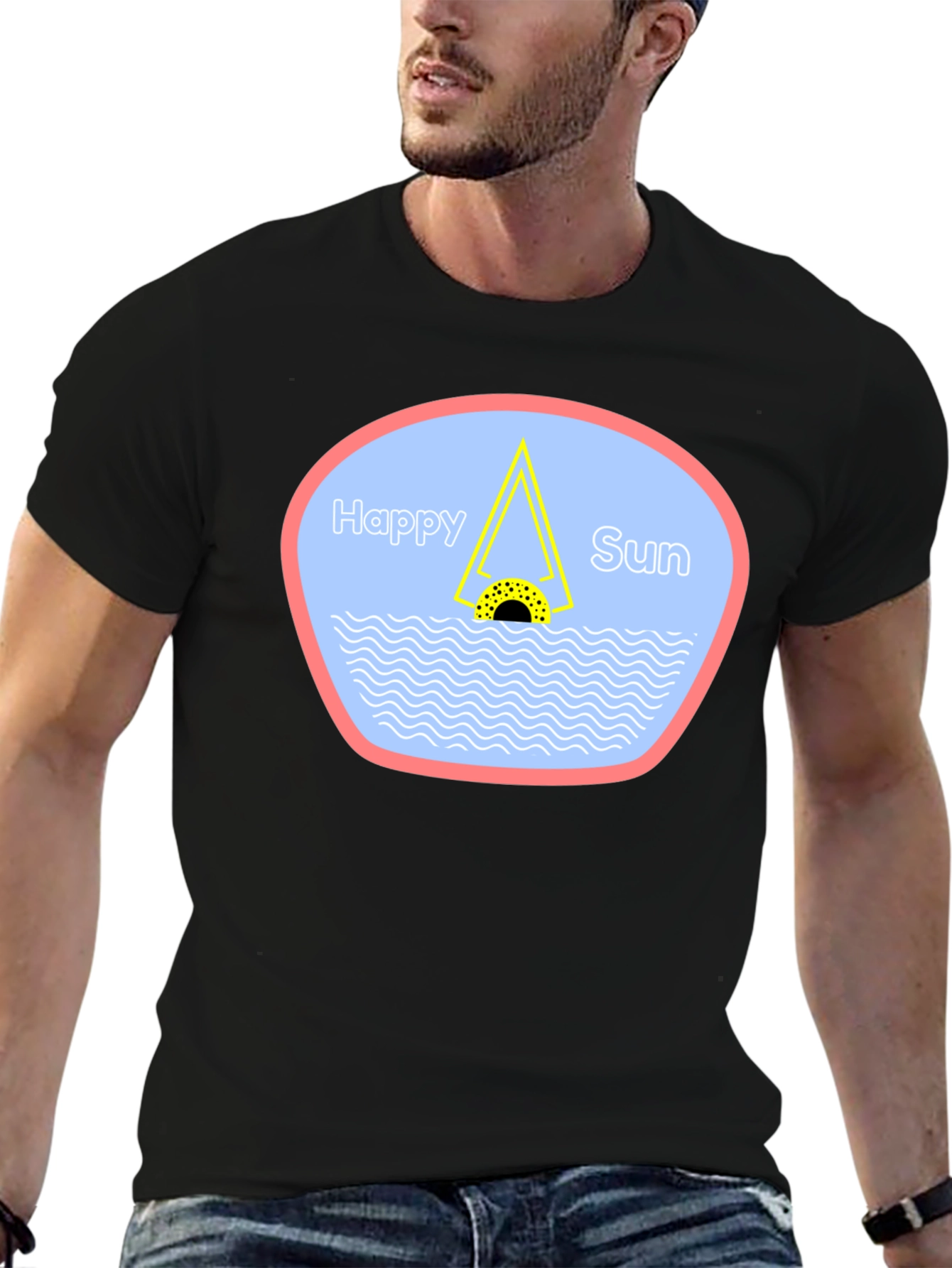 Happy Sun Graphic Tee - Black Cotton T-Shirt
