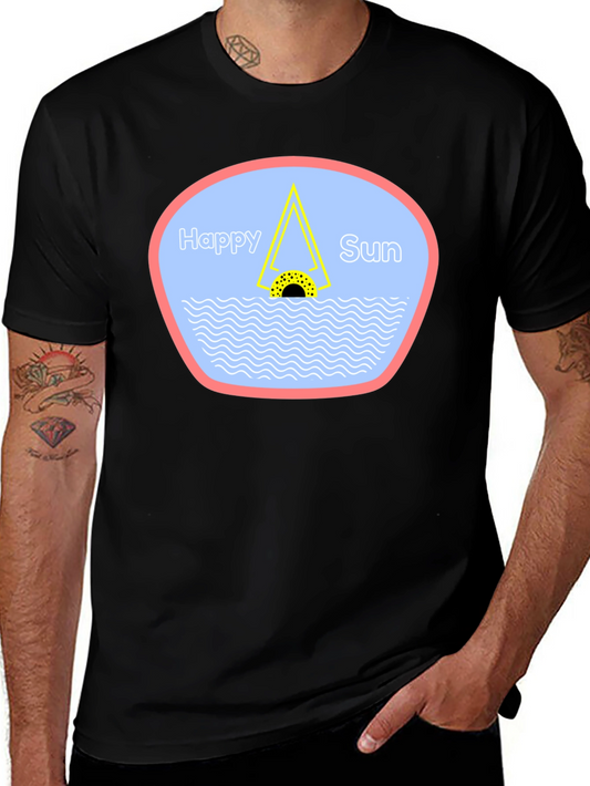 Happy Sun Graphic Tee - Black Cotton T-Shirt