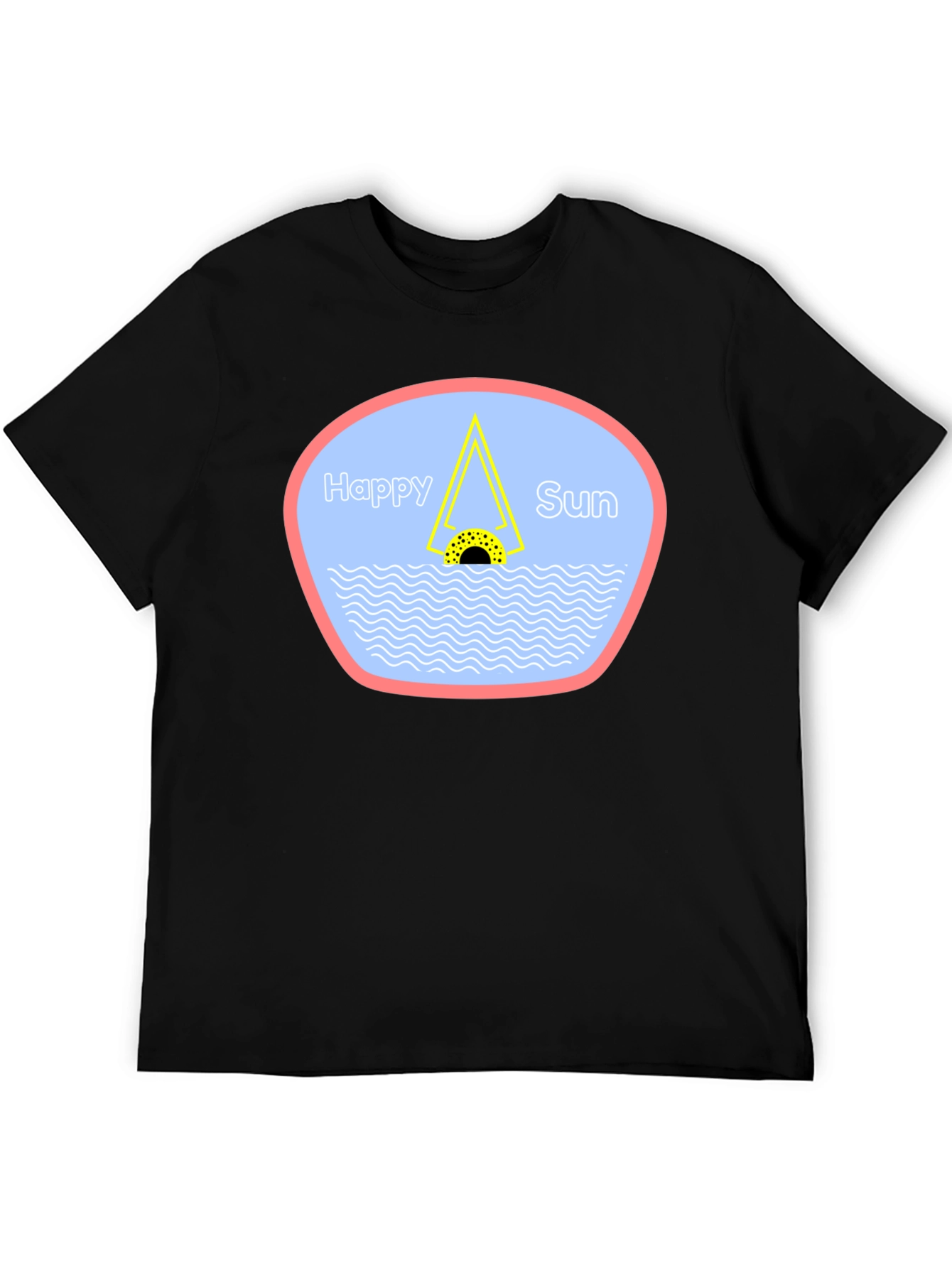Happy Sun Graphic Tee - Black Cotton T-Shirt