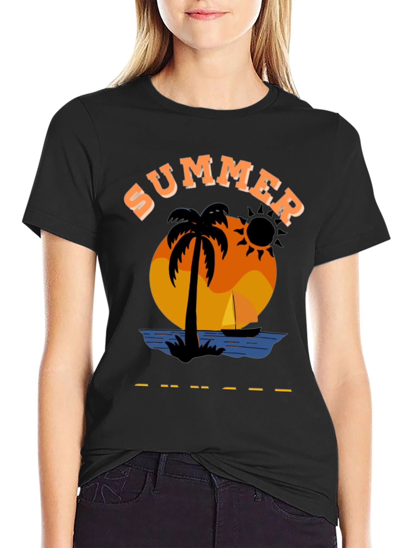 Summer Graphic T-Shirt Black Cotton Blend