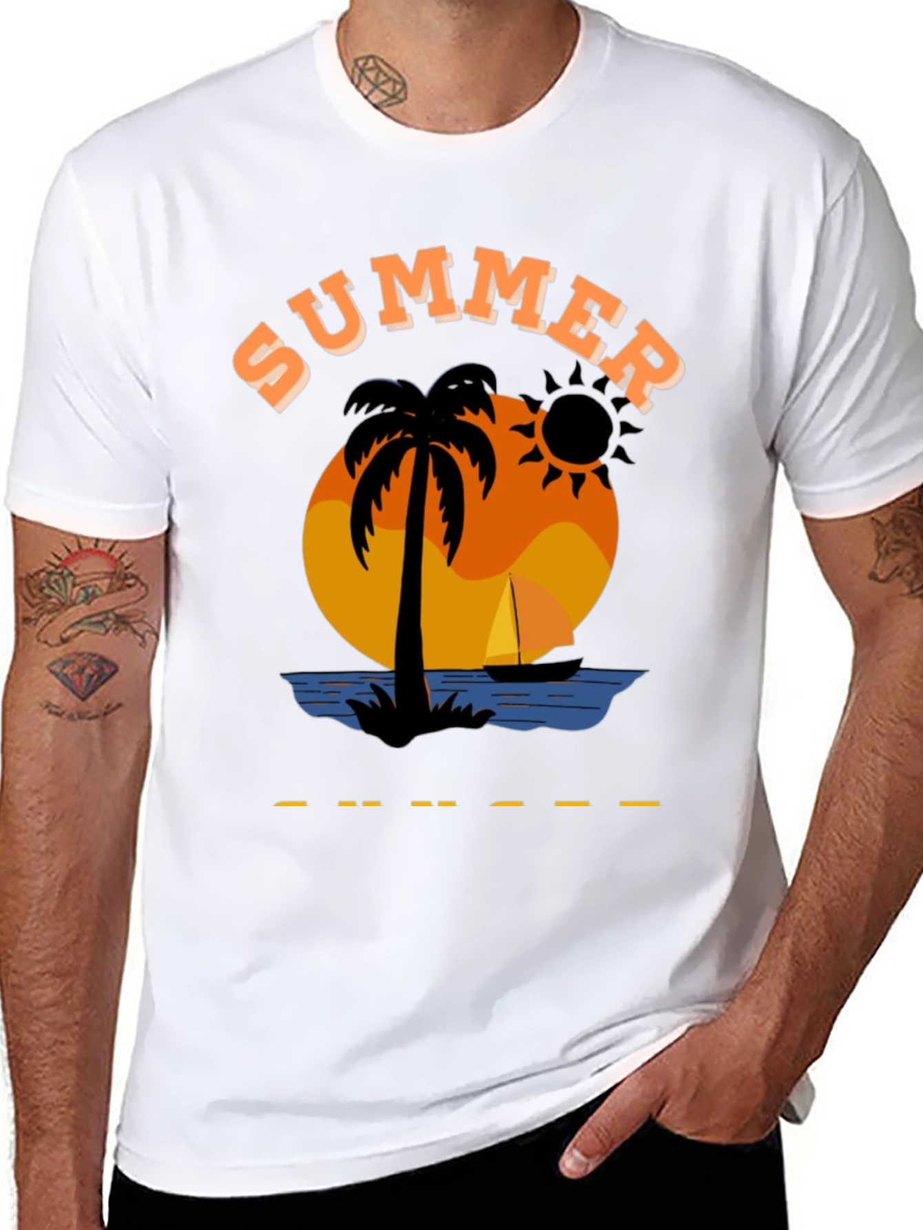 Summer Graphic T-Shirt Black Cotton Blend