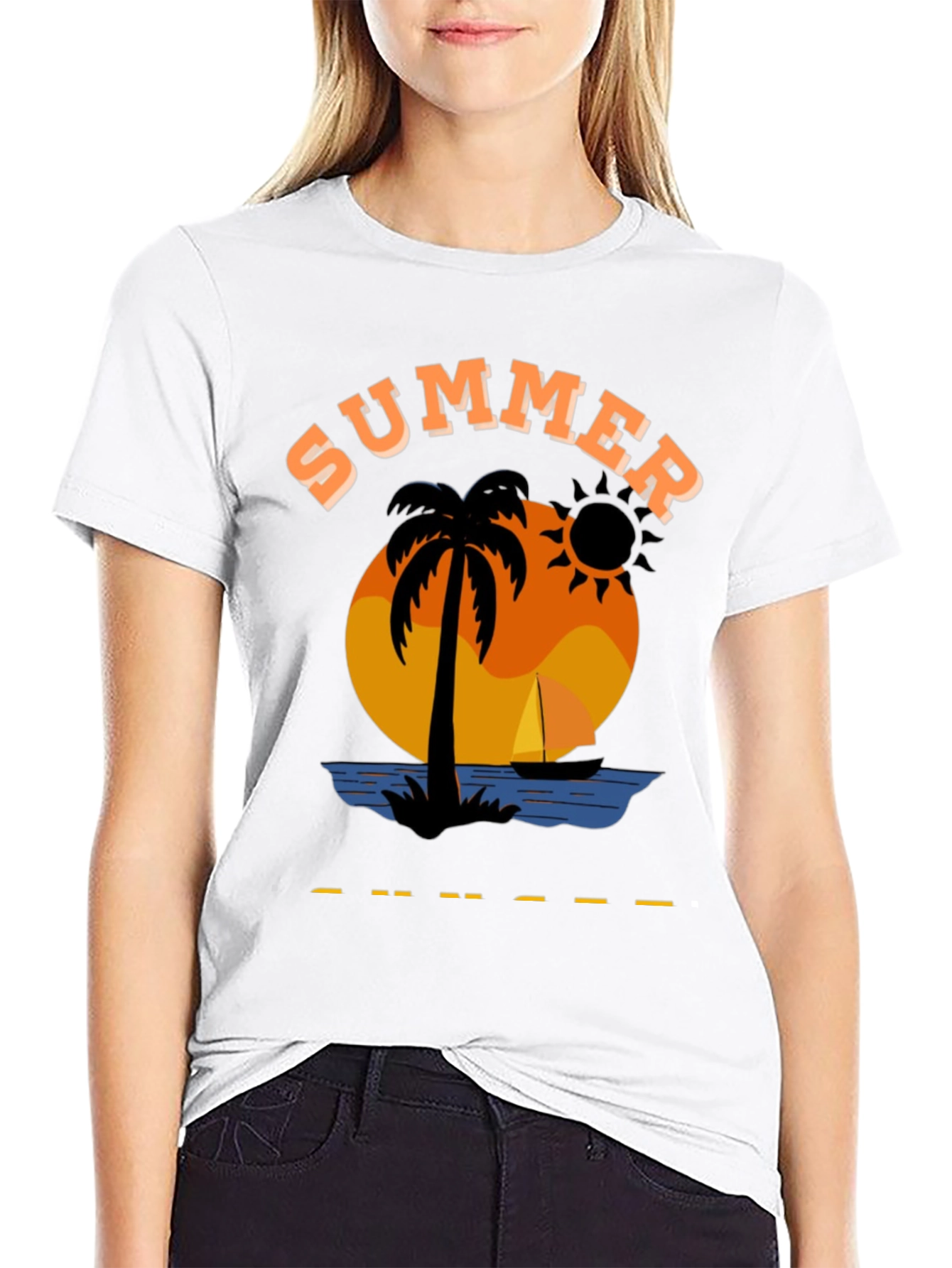 Summer Graphic T-Shirt Black Cotton Blend