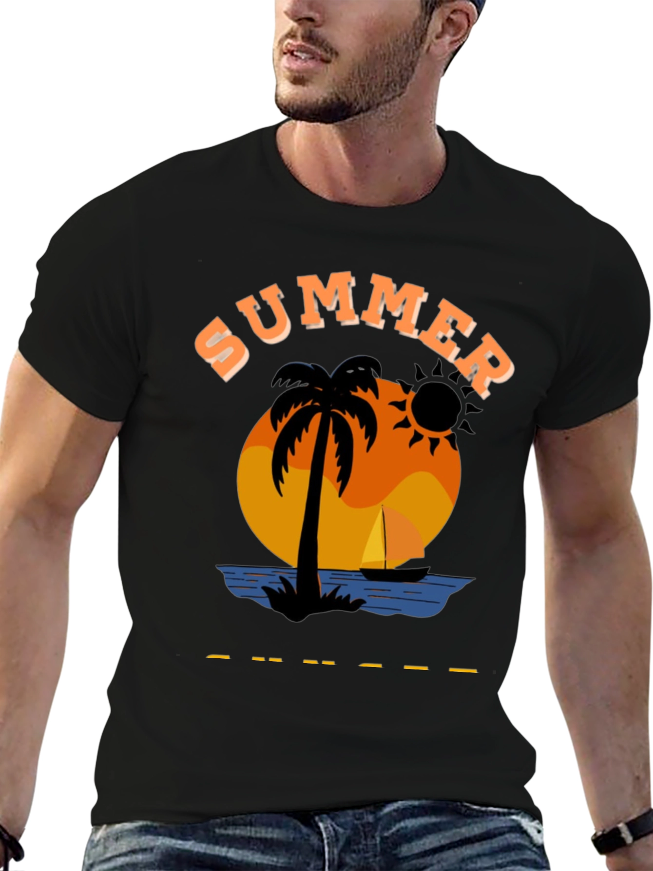 Summer Graphic T-Shirt Black Cotton Blend