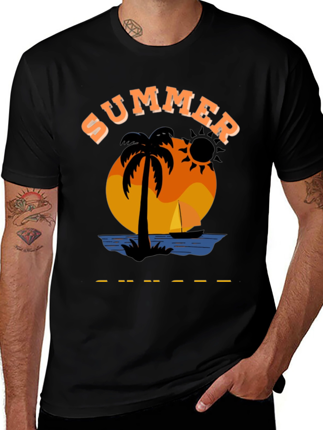 Summer Graphic T-Shirt Black Cotton Blend