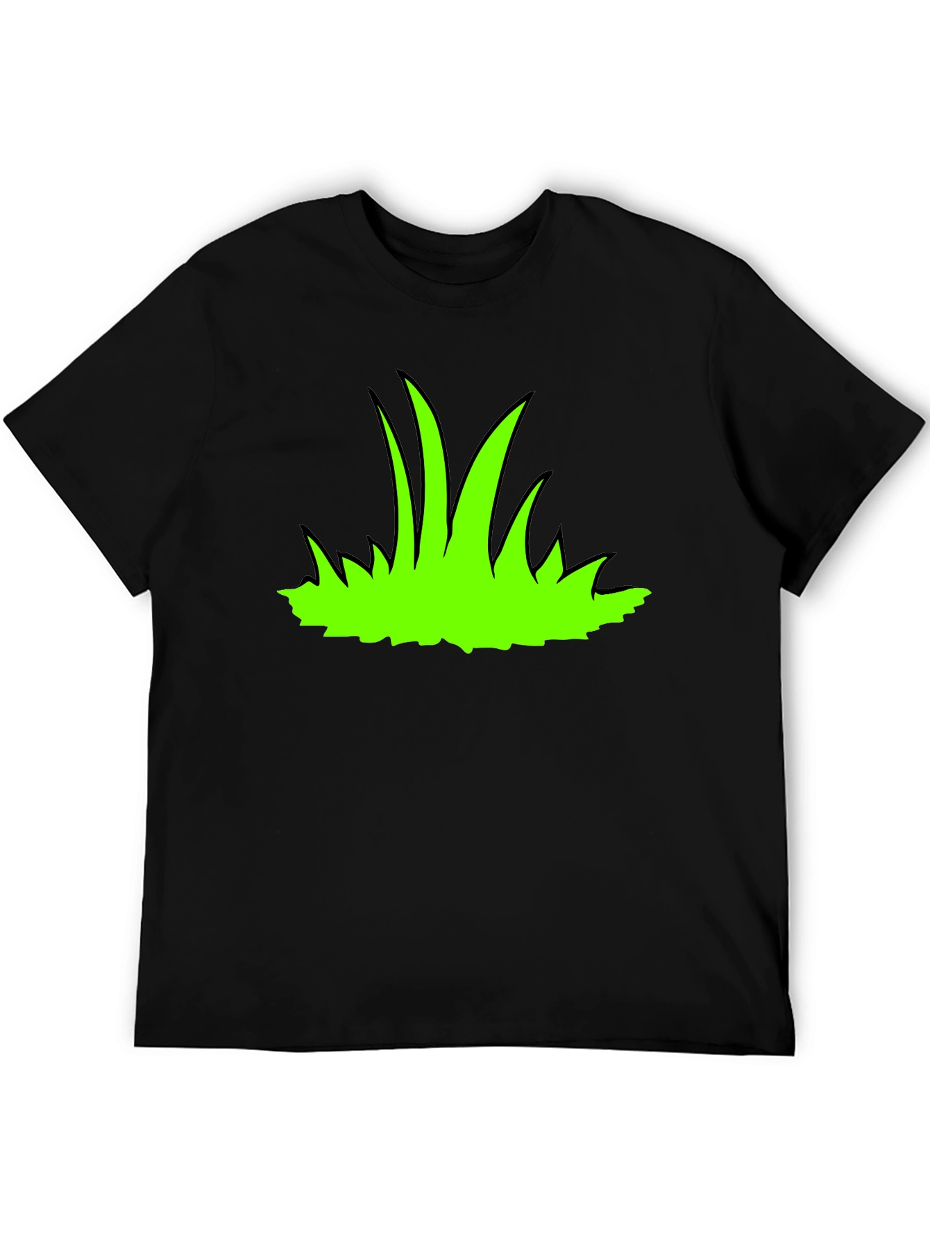 Green Grass Graphic Print Black T-Shirt