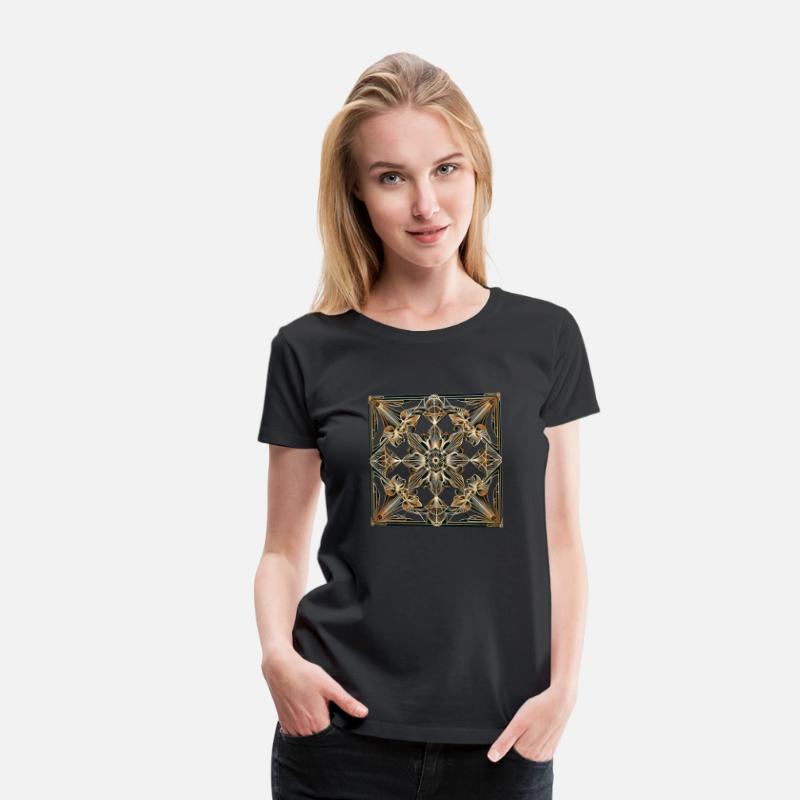 Elegant Art Deco Floral T-Shirt – Gold Geometric