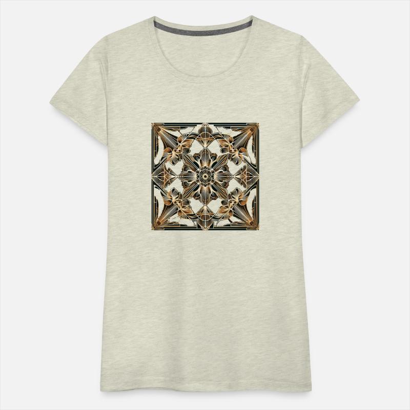 Elegant Art Deco Floral T-Shirt – Gold Geometric