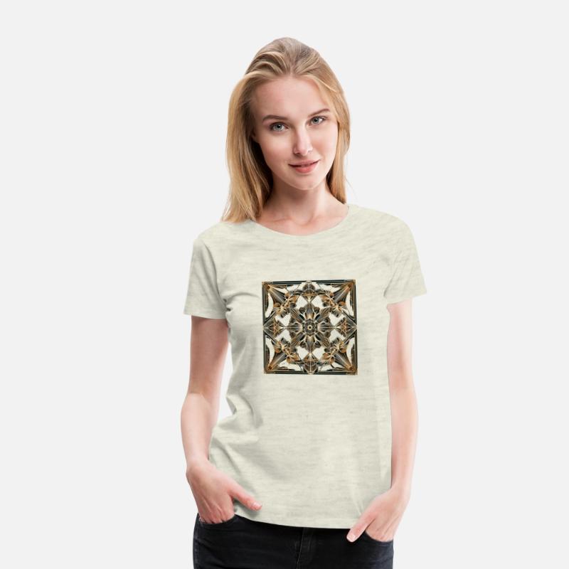 Elegant Art Deco Floral T-Shirt – Gold Geometric