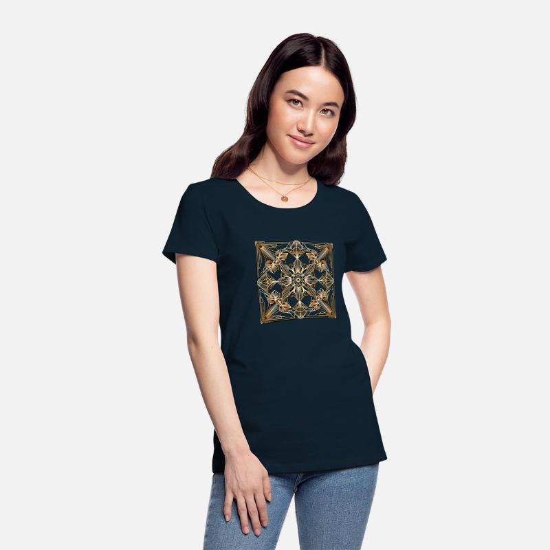 Elegant Art Deco Floral T-Shirt – Gold Geometric