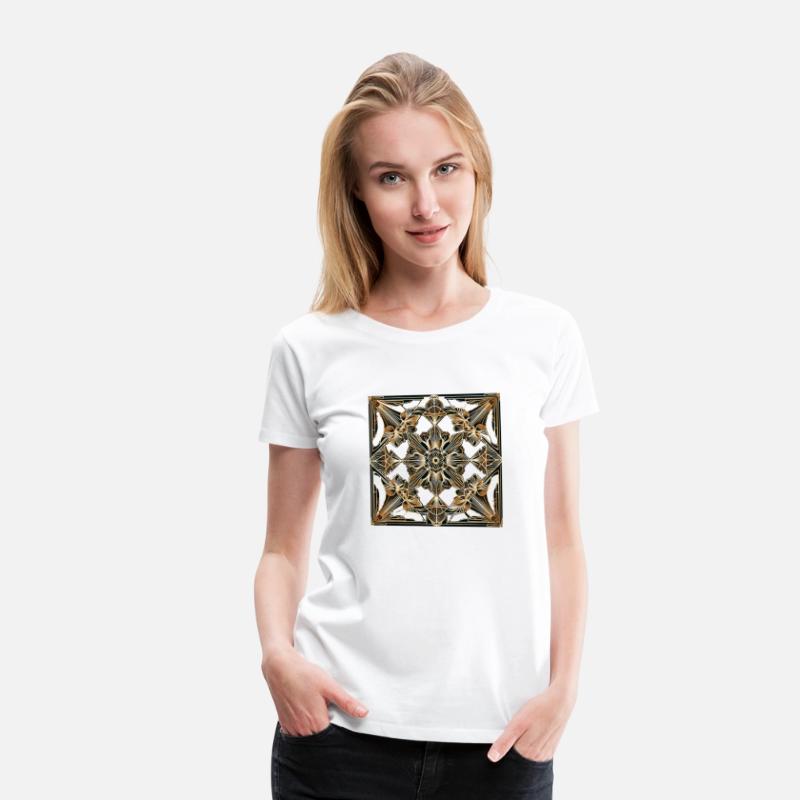 Elegant Art Deco Floral T-Shirt – Gold Geometric