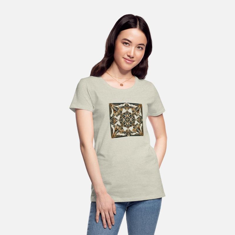 Elegant Art Deco Floral T-Shirt – Gold Geometric