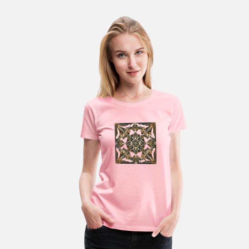 Elegant Art Deco Floral T-Shirt – Gold Geometric