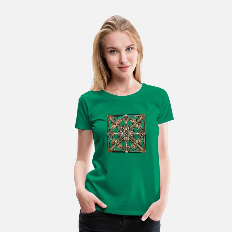 Elegant Art Deco Floral T-Shirt – Gold Geometric