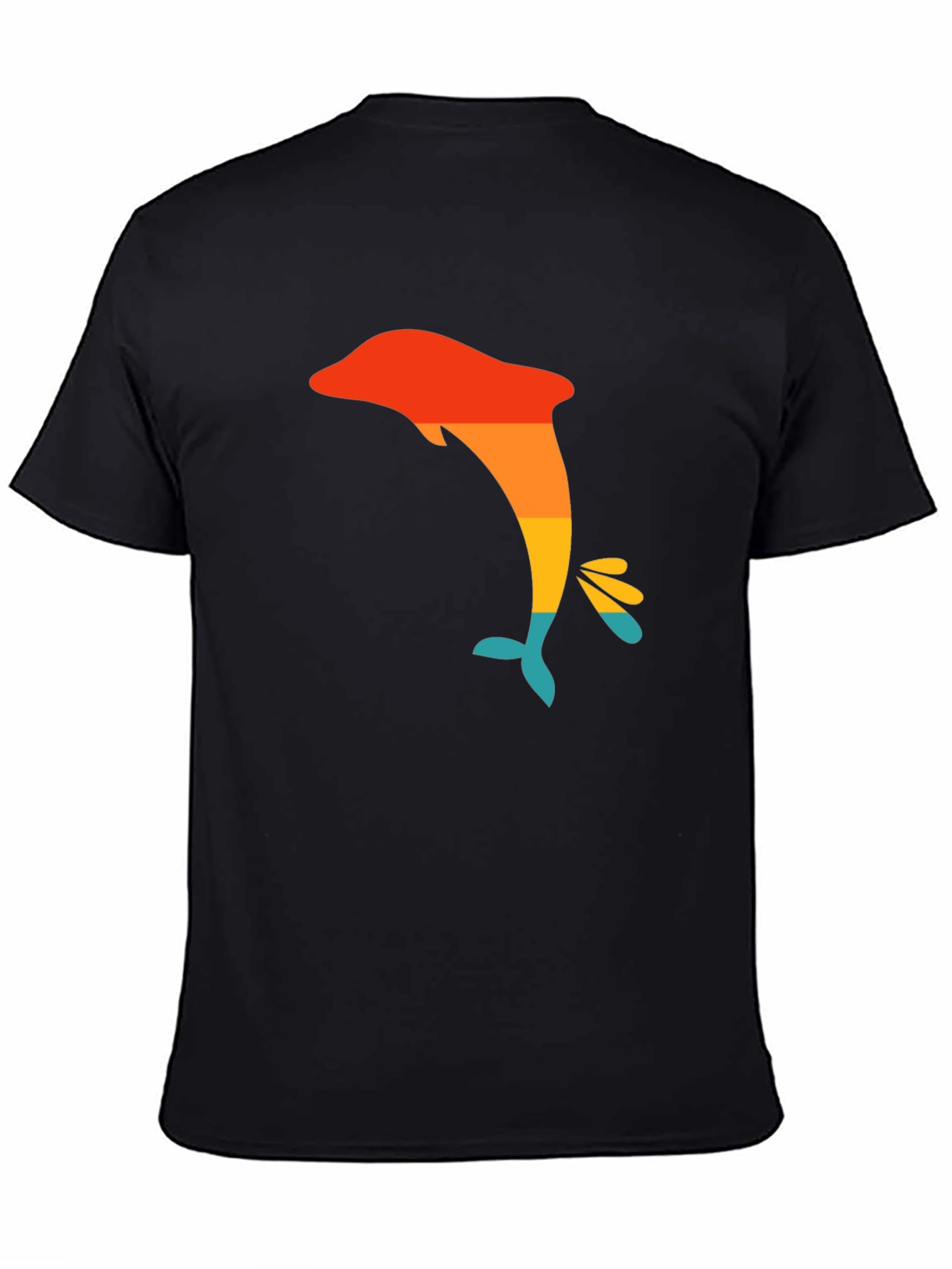 Retro Dolphin Graphic Tee - Black Casual T-Shirt