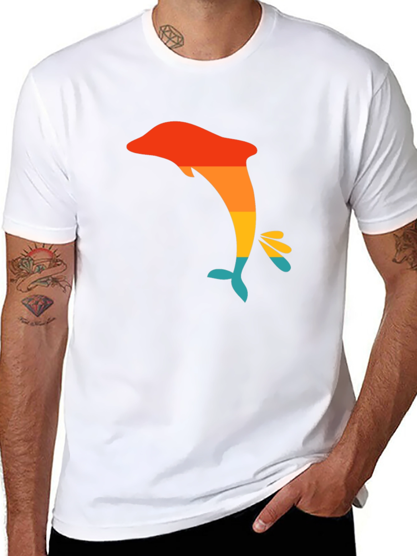 Retro Dolphin Graphic Tee - Black Casual T-Shirt