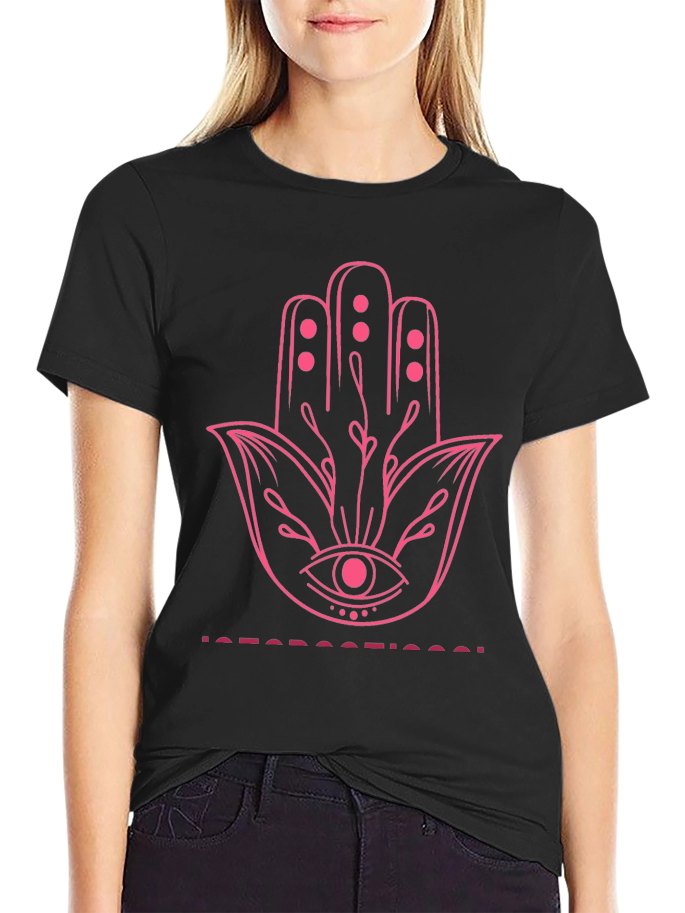 Unique Graphic Print Tee - Hamsa Hand Design