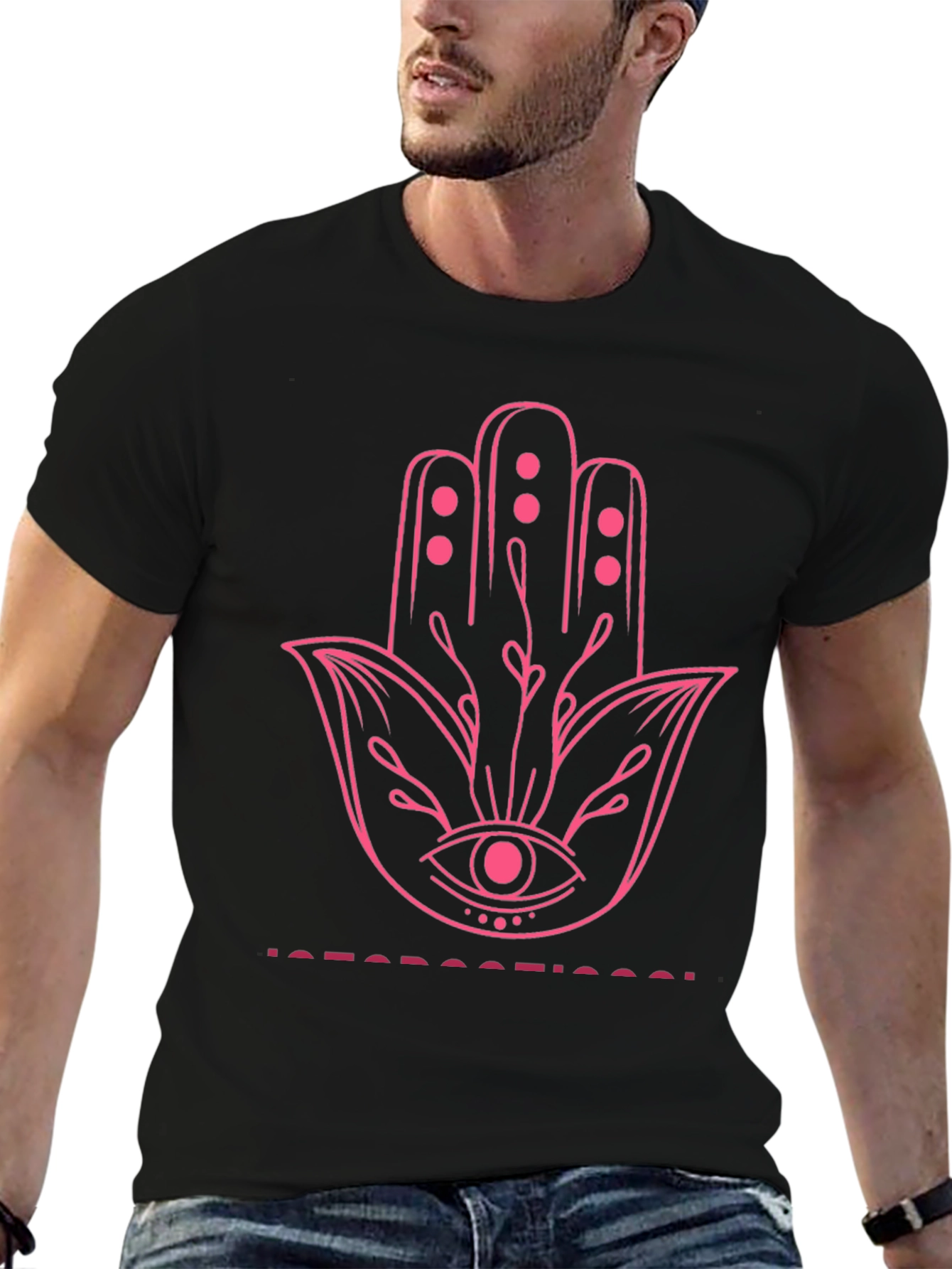 Unique Graphic Print Tee - Hamsa Hand Design