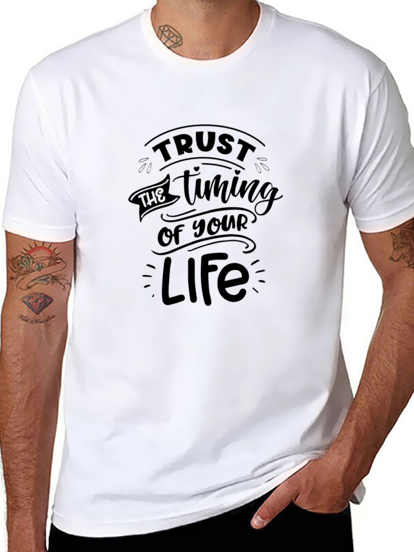 Trust the Timing T-Shirt - Black Crew Neck Tee