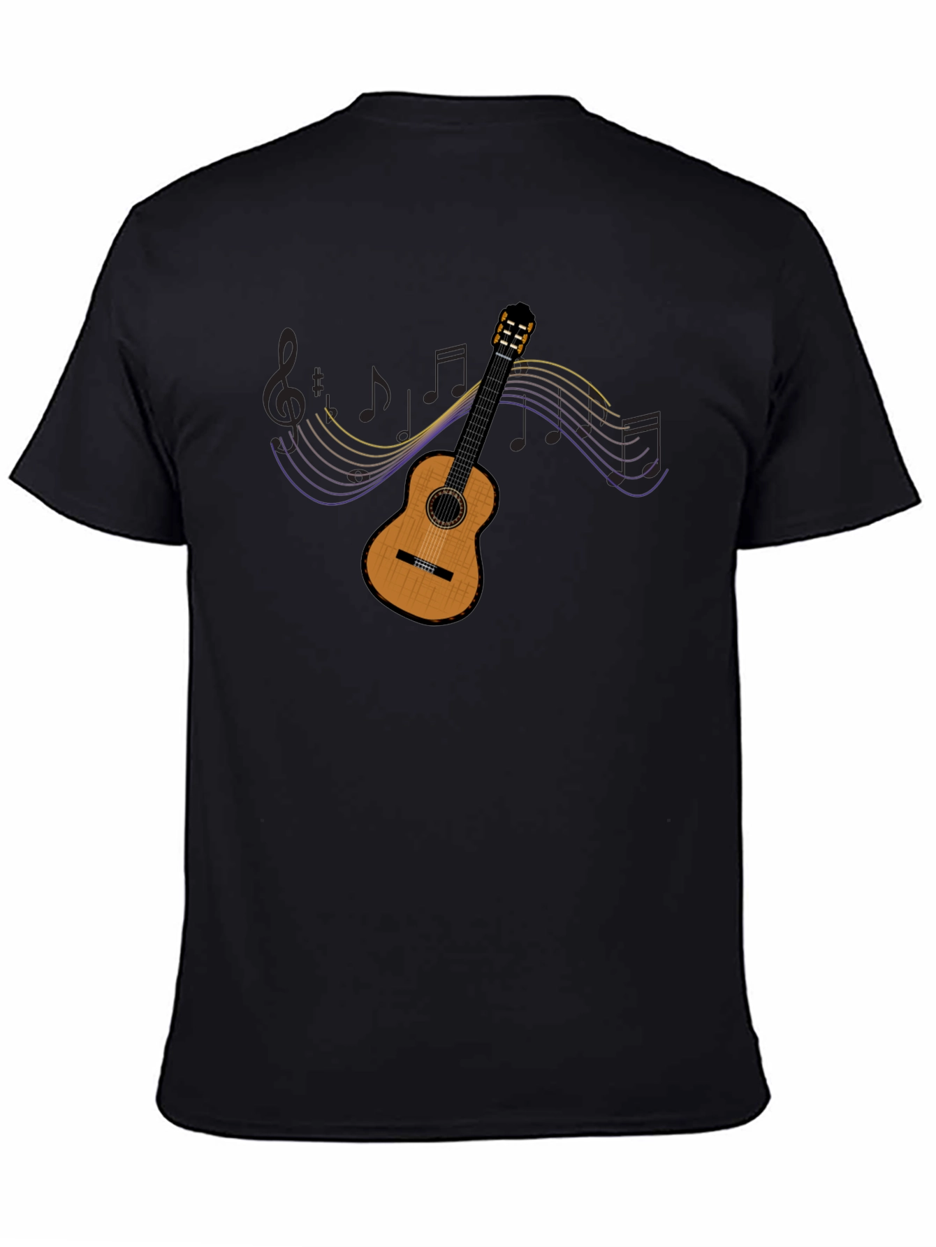 Guitar Music Notes Graphic Tee - Black