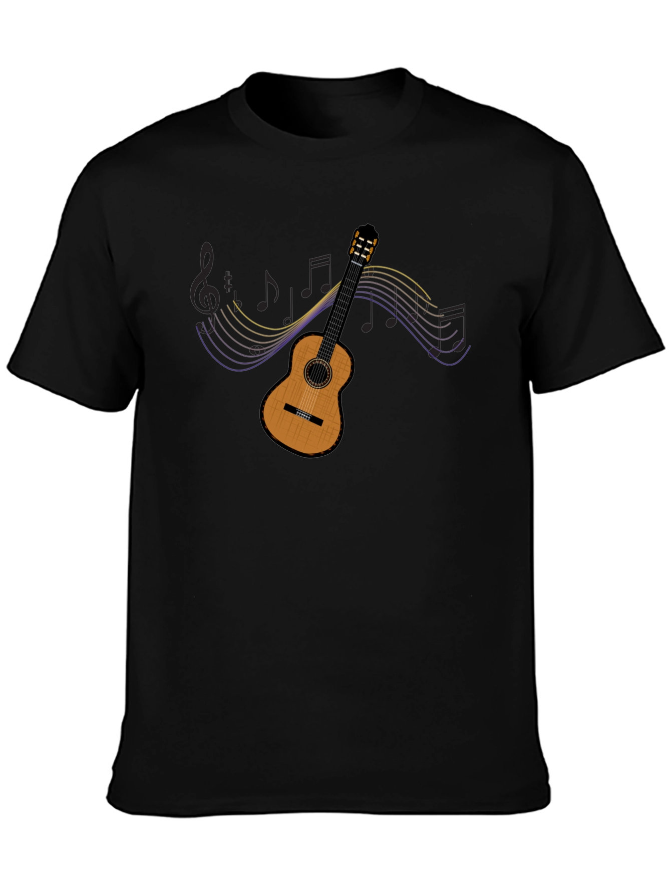 Guitar Music Notes Graphic Tee - Black