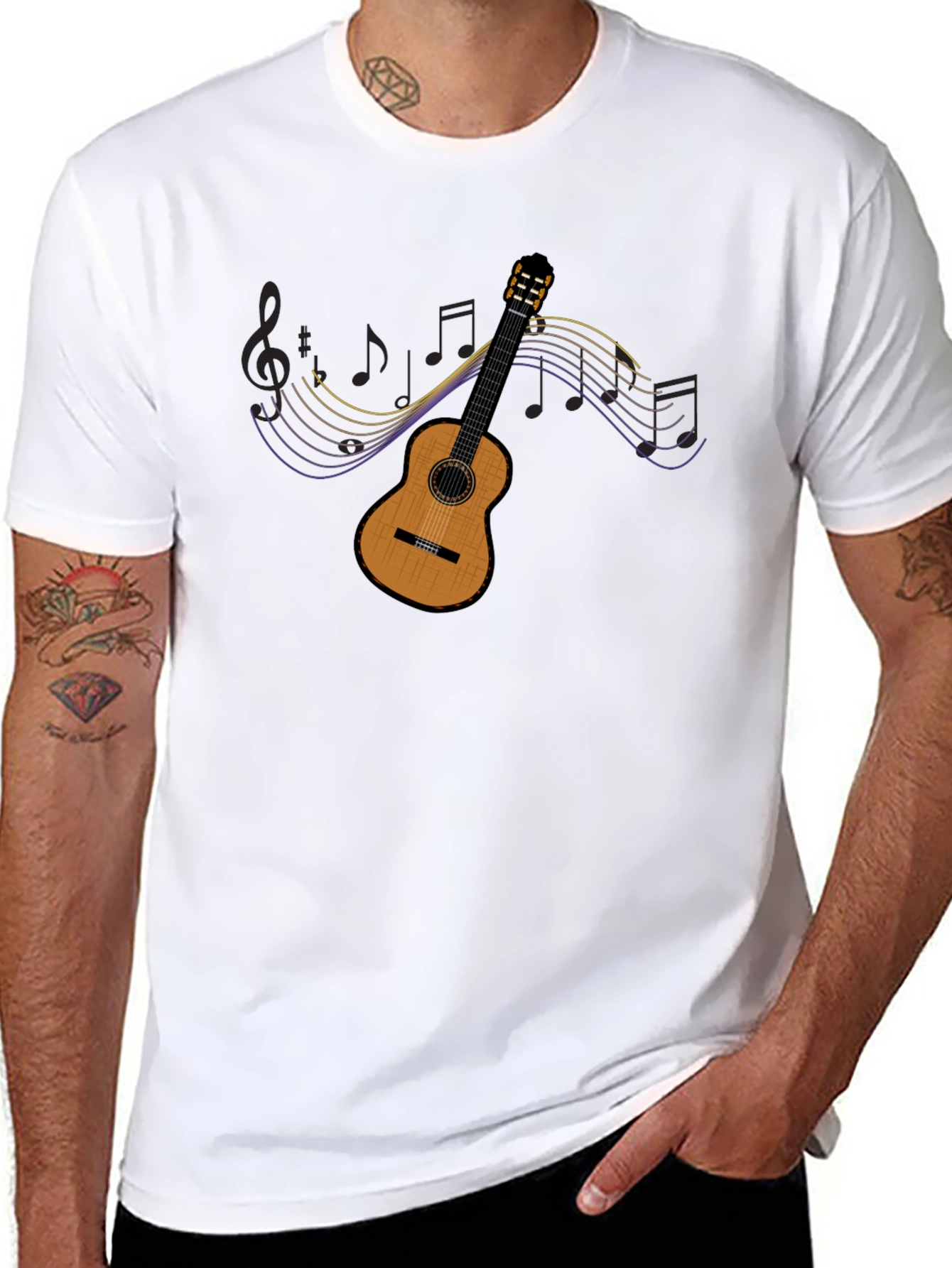 Guitar Music Notes Graphic Tee - Black