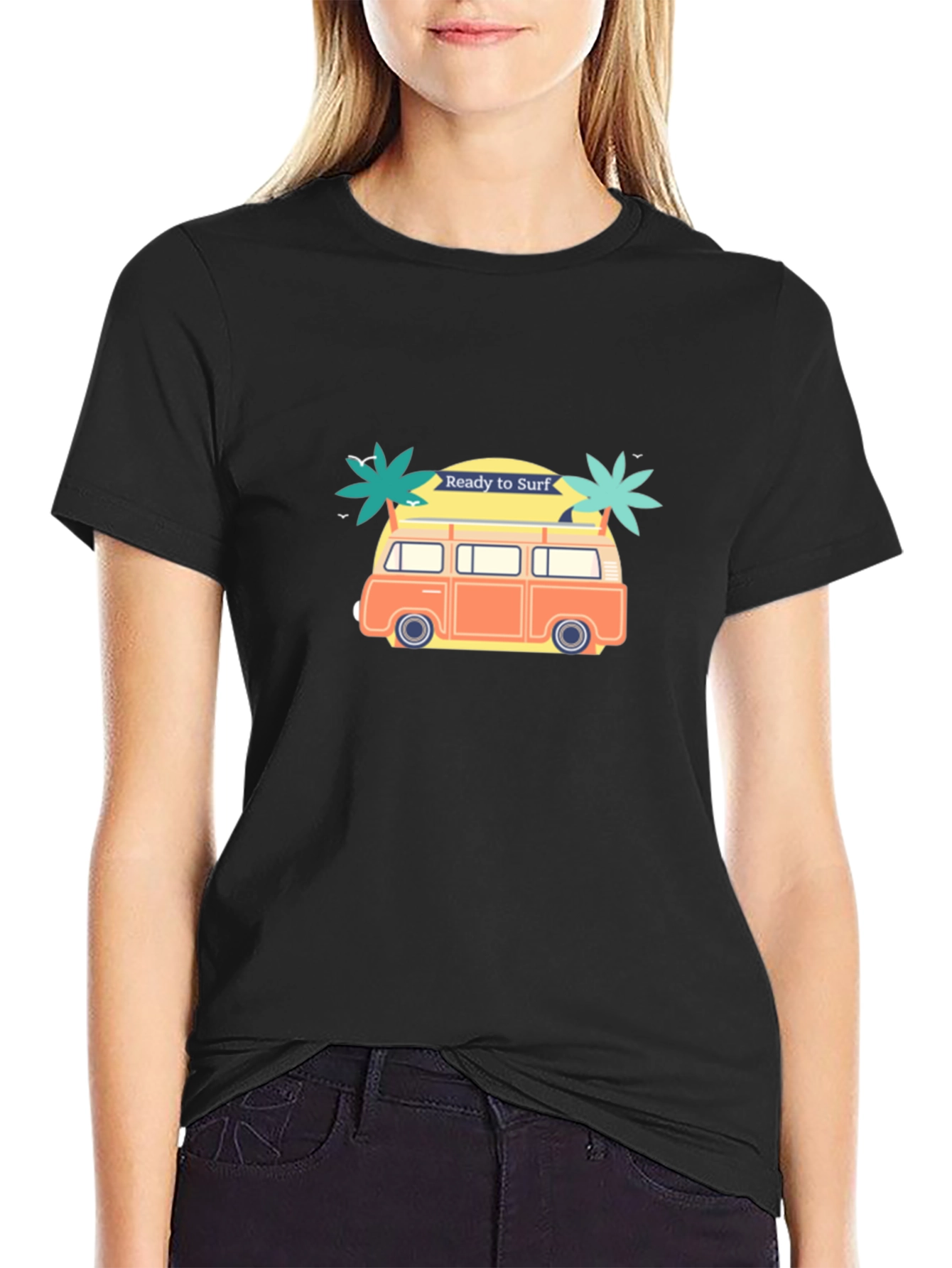 Ready to Surf Black Graphic T-Shirt