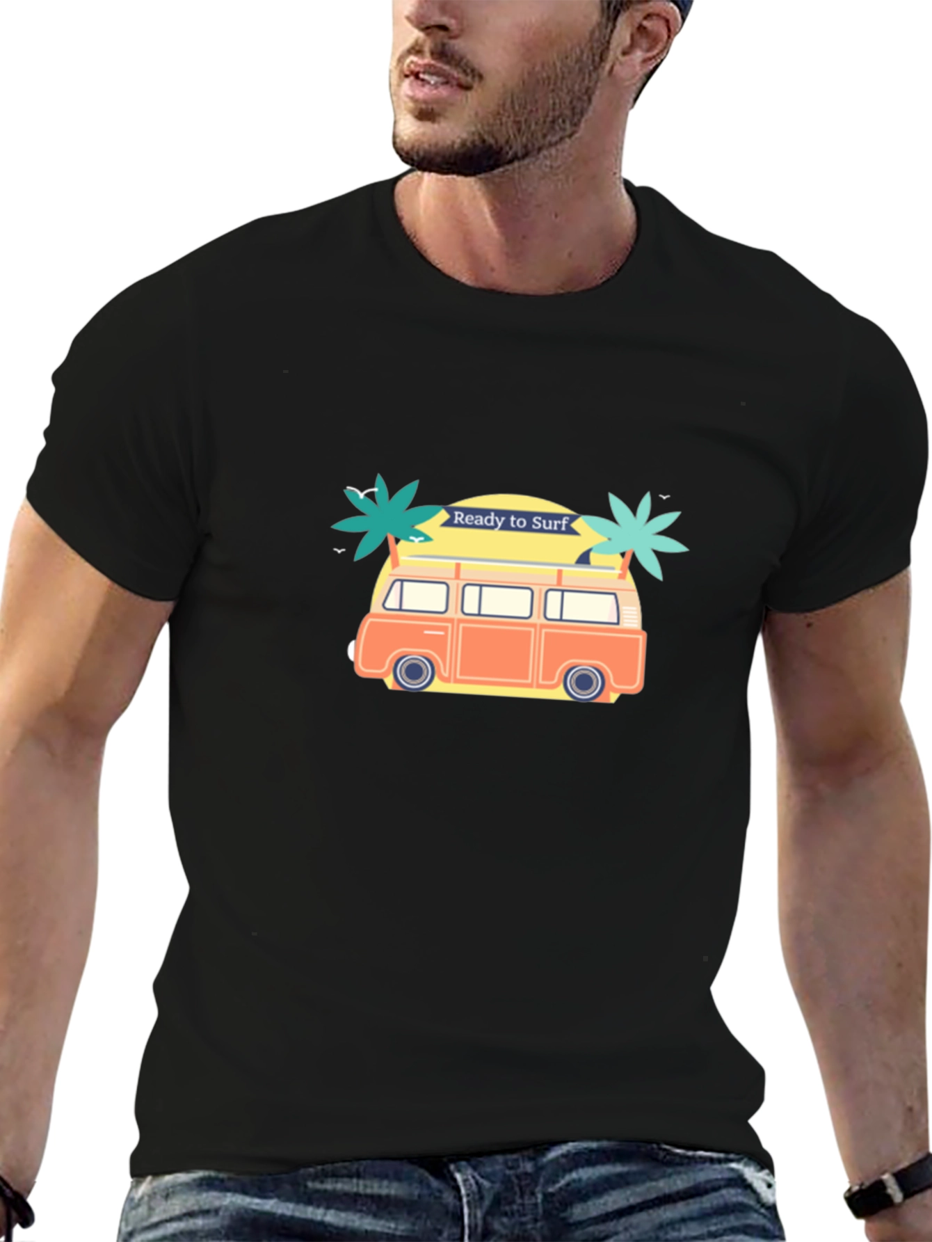 Ready to Surf Black Graphic T-Shirt