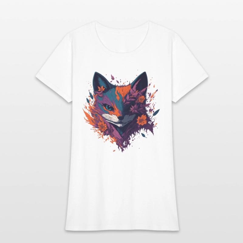 Floral Ninja Fox, Flower Fire Splash Illustration